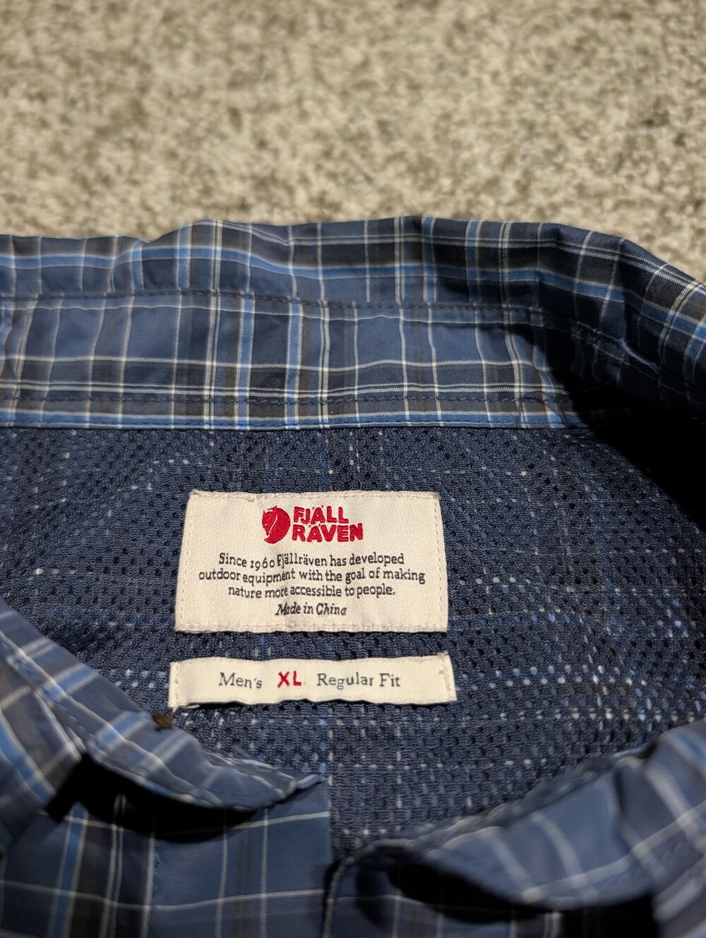 Fjallraven Abisko Hike Shirt SS Size XL Blue Plaid Short Sleeve